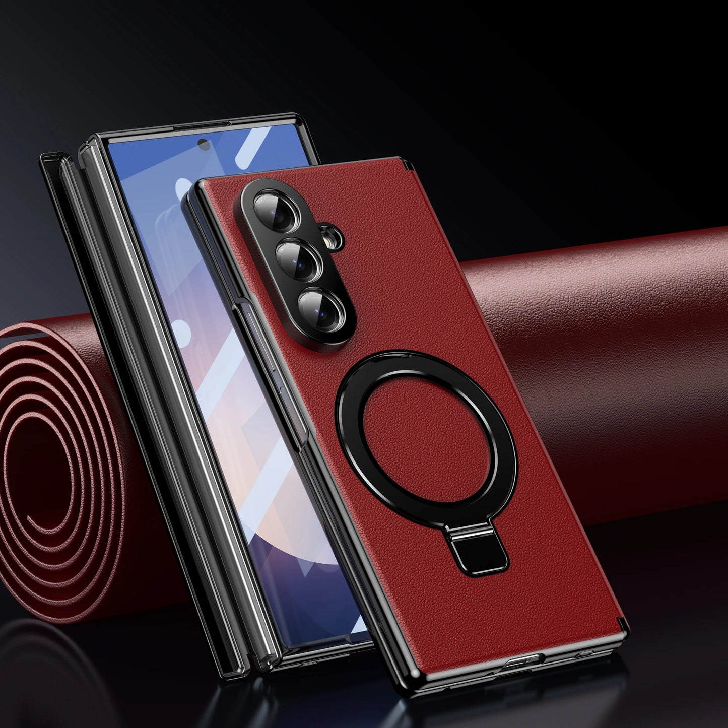 Hidden Stand Magnetic Leather Case For Samsung Galaxy Z Fold 7 6 5 4 Bracket Cover With Clear Glass Screen Protector