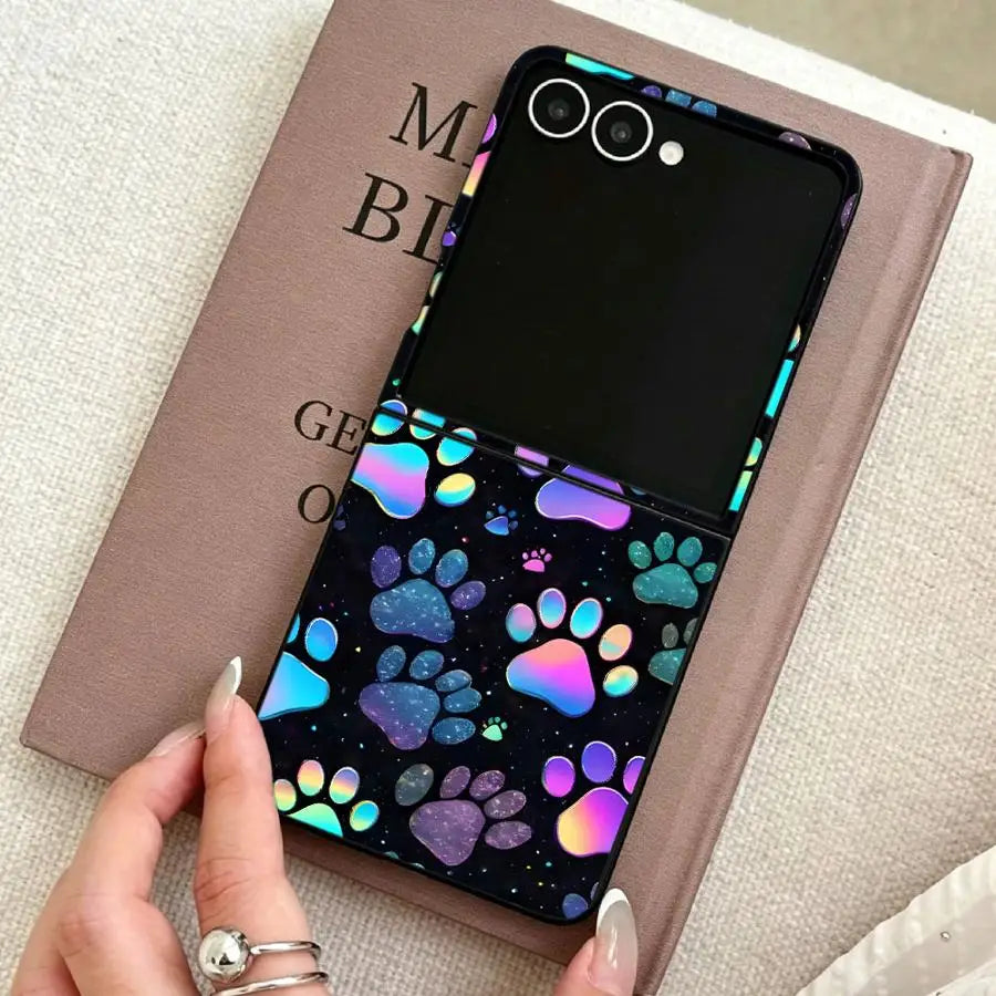 Colorful Paw Prints Back Phone Cover Funda Case for Samsung Galaxy Flip7 FE Flip6 Flip4 Z Flip 7 6 5 4 3 Flip5 Flip3