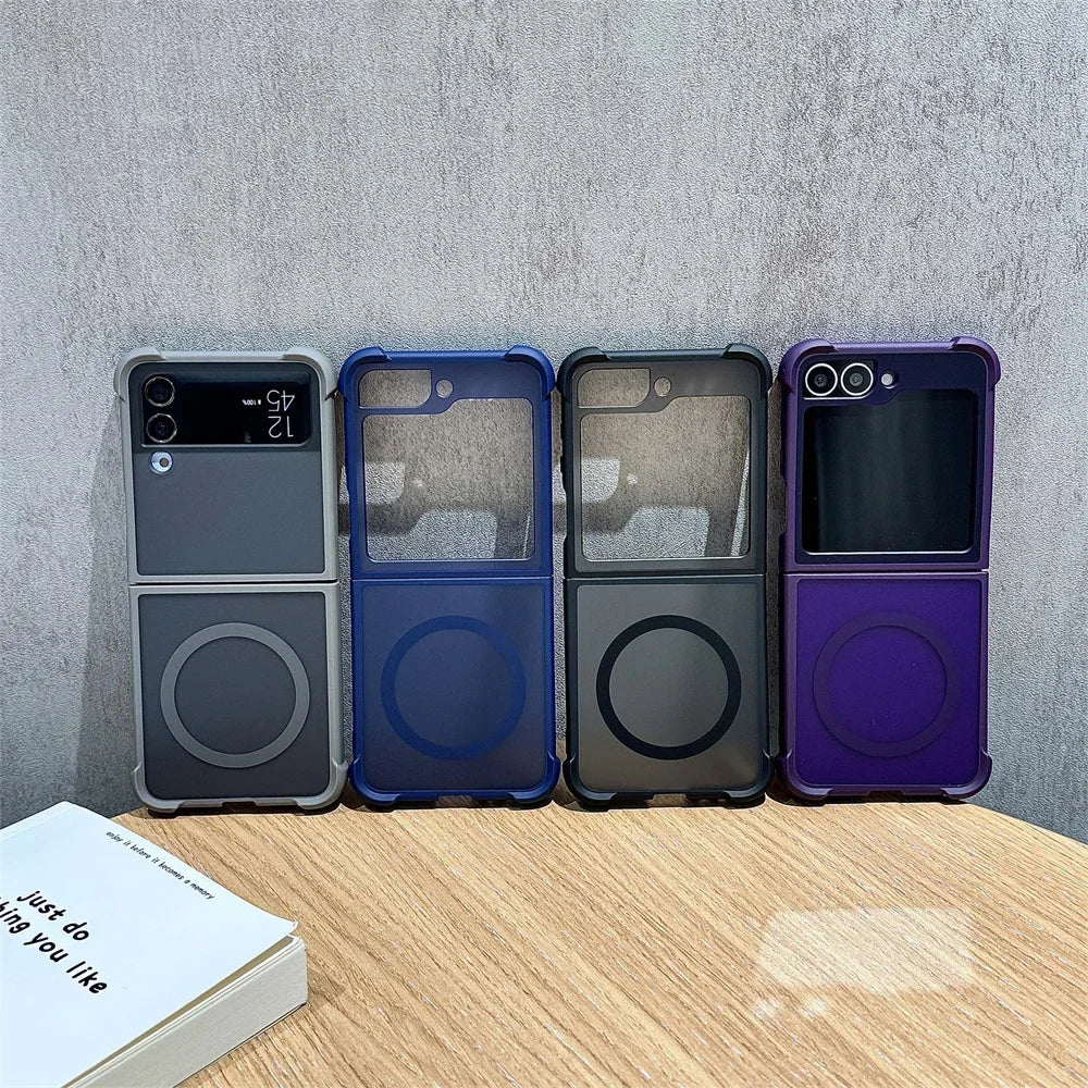 For MagSafe Magnetic Translucent Matte Phone Case For Samsung Galaxy Z Flip 7 6 5 4 3 Flip6 Flip Flip4 Flip7 5G Shockproof Cover