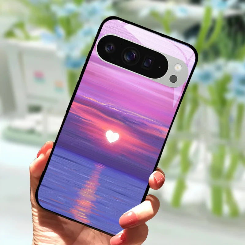 Fashion Glass Case For Google Pixel 9 Pro XL Tempered Glass  Black Phone Cover For Google Pixel 9a Pixel9 Funda Protector Cases