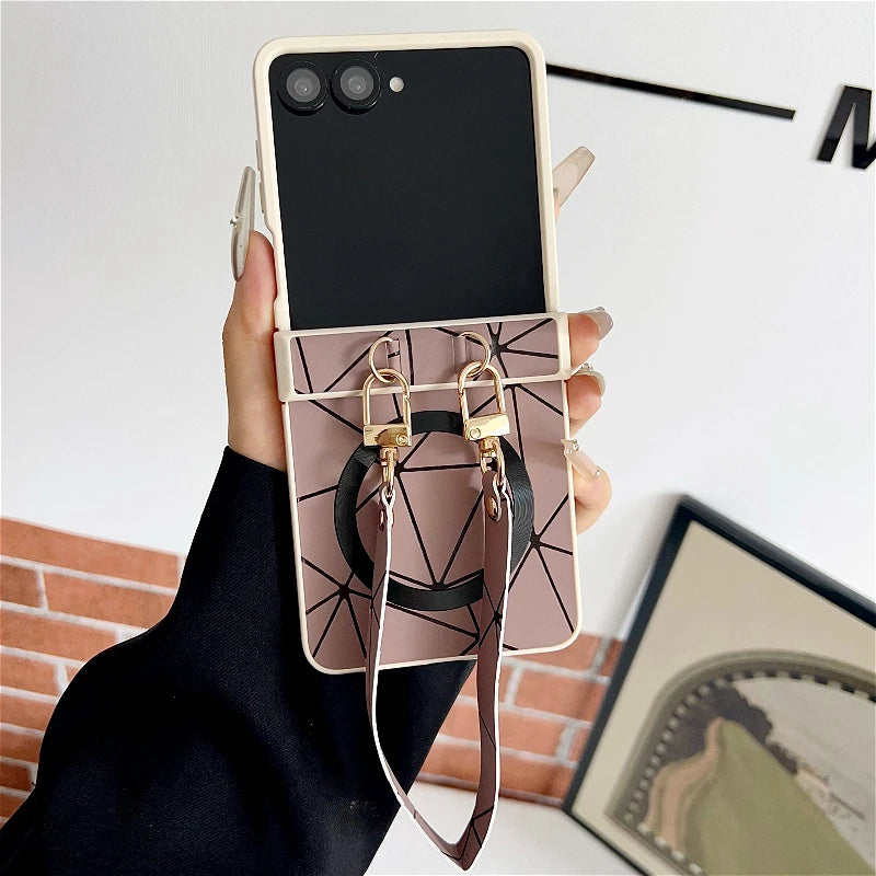 Luxury Geometric Prism Magnetic Phone Case For Samsung Galaxy Z Flip 7 6 5 4 3 5G ZFlip7 FE For Magsafe 3-piece Set Hinge Cover