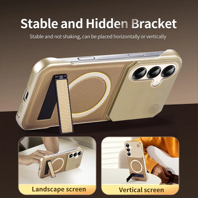 For Magsafe Magnetic Solid Color Leather Not Border Bracket Aromatherapy Phone Case For Samsung S25 Ultra S23 S22 S24 Ultra Plus