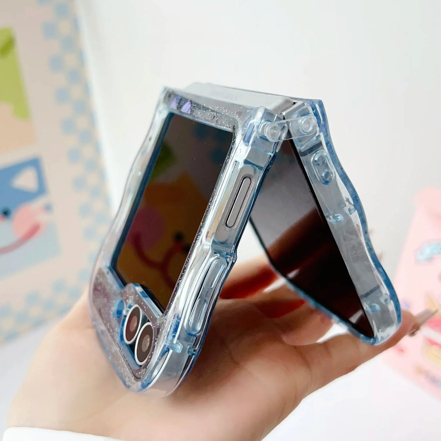 Butterfly Glitter Transparent Wavy Edge Silicone Case For Samsung Galaxy Z Flip 6 5 4 3 Sparkling Sequins Shockproof Phone Cover