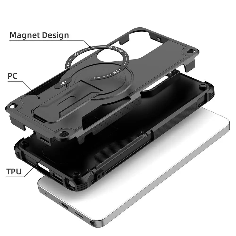 Folding Holder Armor Case For Samsung Galaxy S26 S25 S24 Ultra Plus A17 A56 A36 A54 Magnetic For Magsafe Stand Shockproof Cover
