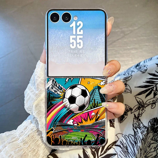 Creative Passion Soccer Ball Pattern Phone Case For Samsung Galaxy Z Flip7 FE Flip6 Flip 7 6 5 4 3 Clear Folding Hard PC Cover