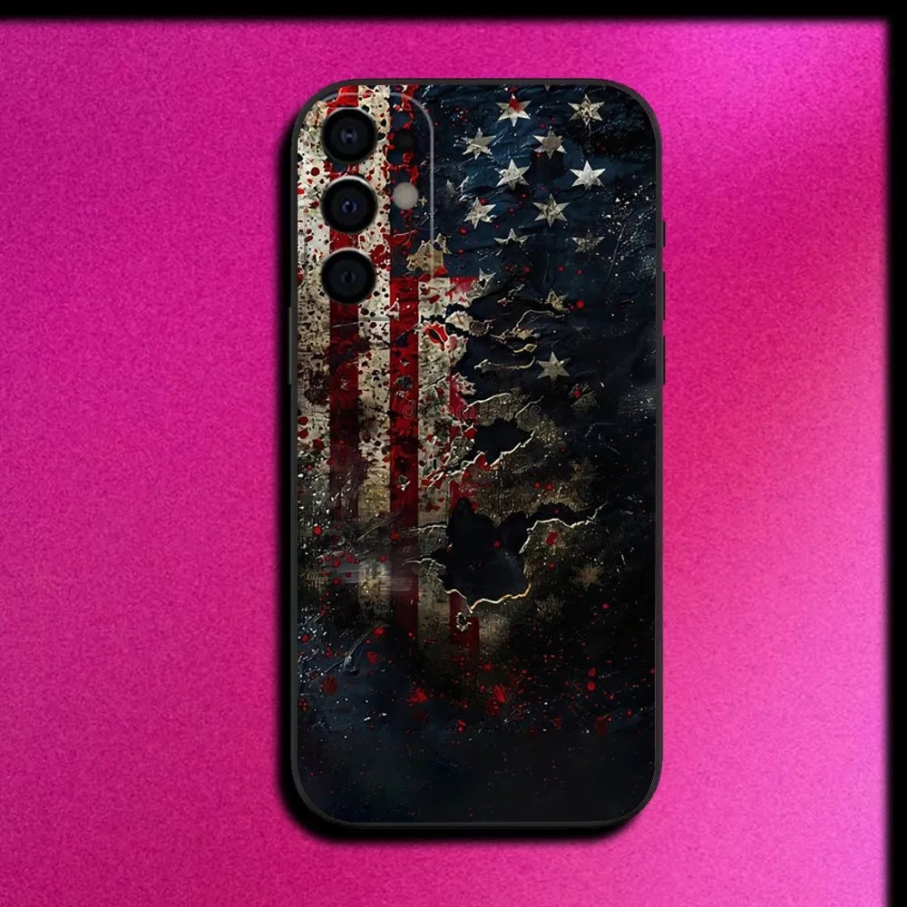 America USA Flag Phone Case For Samsung S25,S24,S21,S22,S23,S30,Ultra,S20,Plus,Fe,Lite,Note,10,9,5G Black Cover