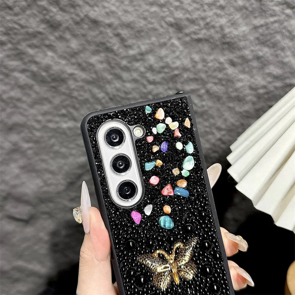 Brand New Unique Butterfly Colorful Jewelled Phone Case For Samsung Galaxy Z Fold 7 6 5 4 3 PC Hard Shell Protection Back Cover