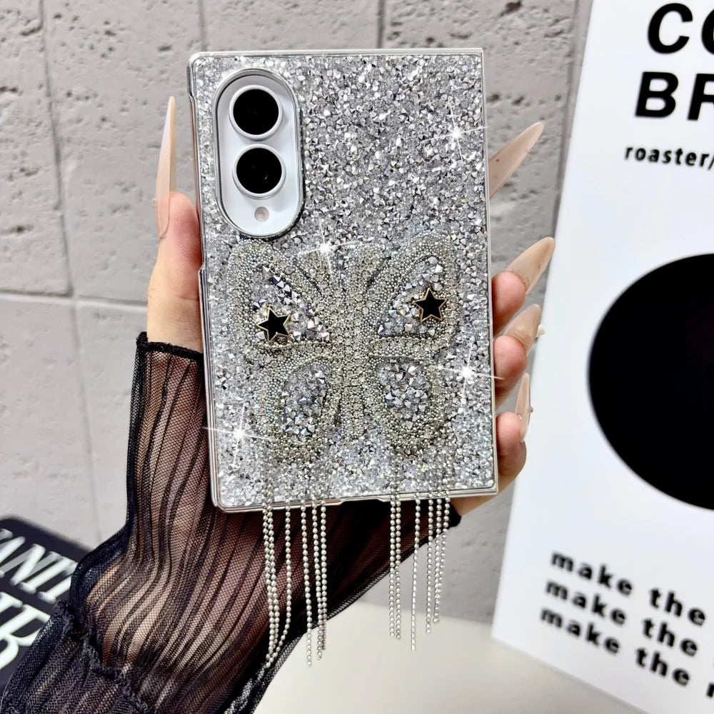 Electroplating Large Diamond Butterfly Tassel Phone Case for Samsung Z Fold 8 Ultra Z Fold 7 6 5 4 Z Flip 8 7 6 5 4 Wide Cover