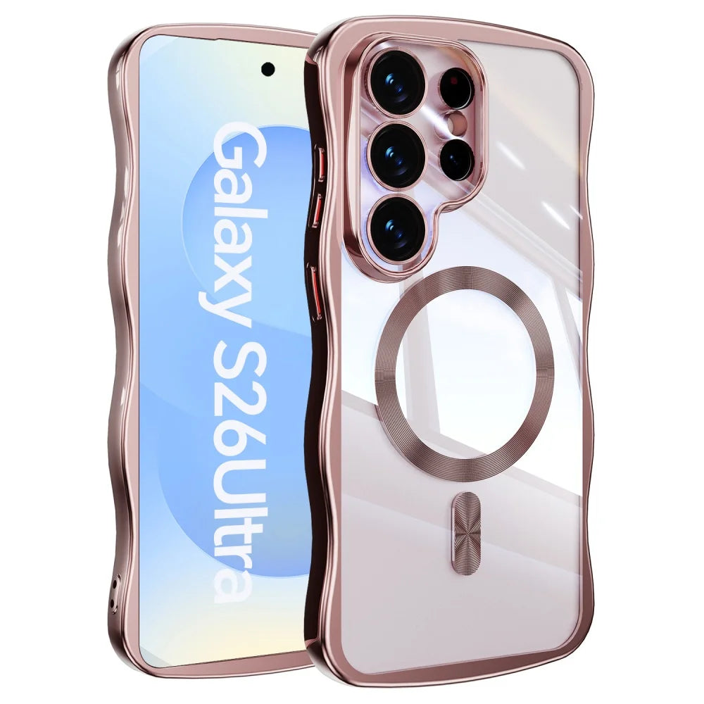 Electroplated Wave Frame Magnetic Case For Samsung Galaxy S26 Edge S25 S24 Ultra Plus Wireless Charge Transparent TPU Soft Shell