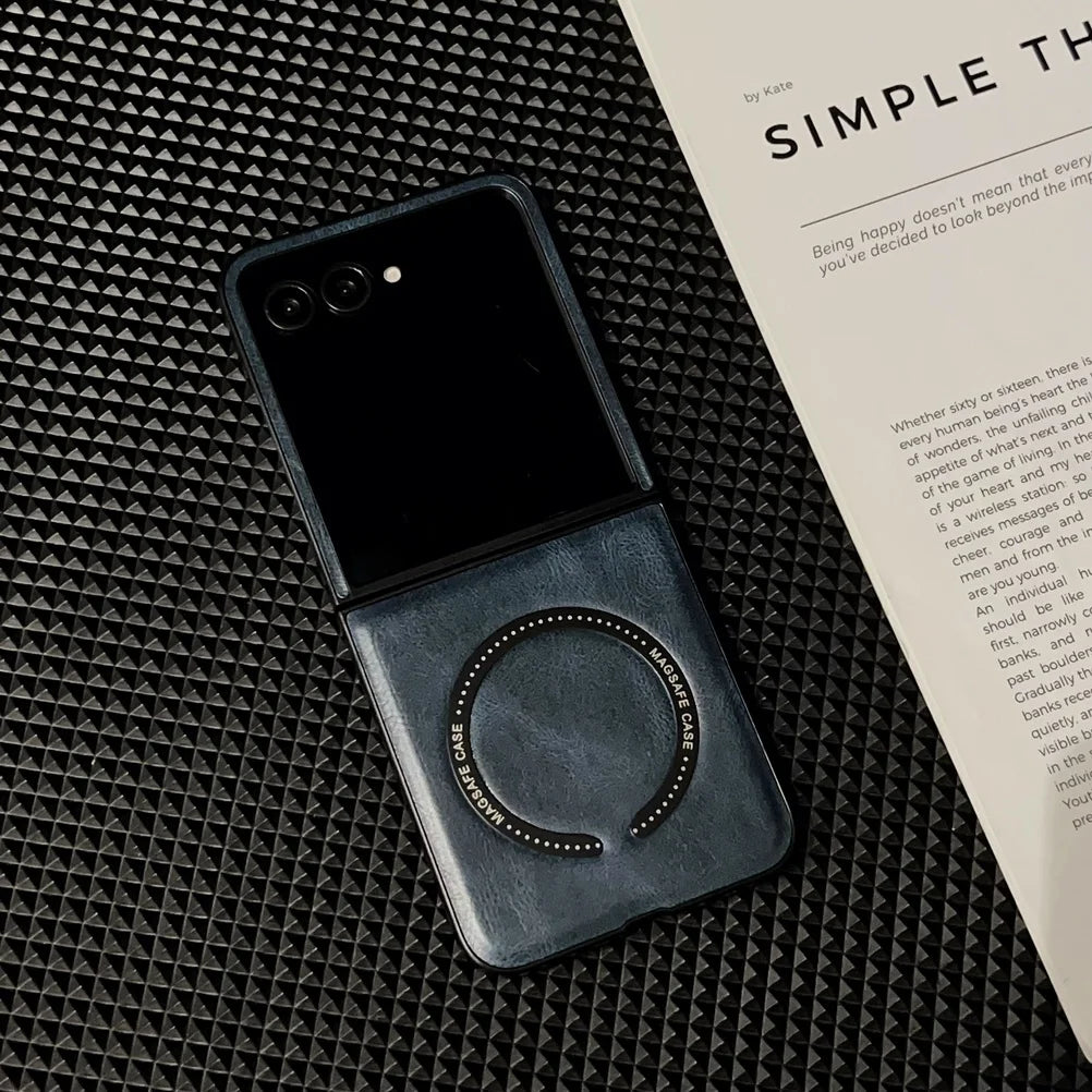 Retro Plain Vegan Leather With Magnetic Ring Case For Motorola Razr 60 Ultra razr60 Moto Razr 50 Razr+ 2024 Camera protect Cover