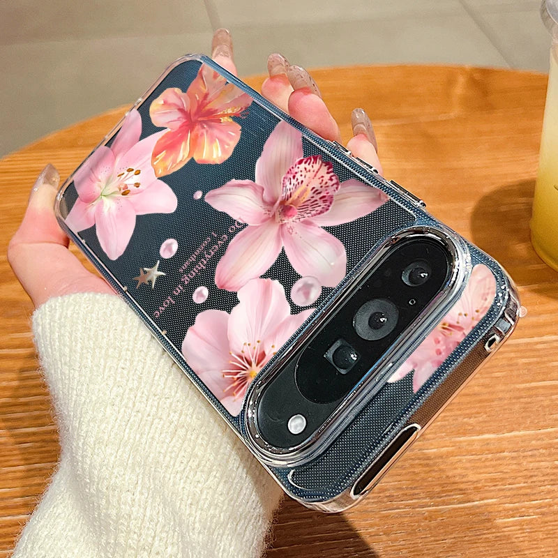 Rose Flowers Pattern Phone Case For Google Pixel 10 9 Pro XL 10 9 8 7 Pro 9A 8A 7A Shockproof Plating Soft TPU Transparent Cover