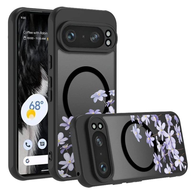 Matte Magnetic Case For Google Pixel 10 9 8 Pro 8A 9A Pixel 9 10 Pro XL For Magsafe Wireless Charging Purple Flowers Phone Cover