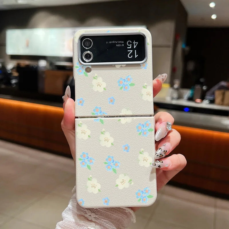 For Samsung Galaxy Z Flip 7 6 5 4 3 5G Luxury Leather Phone Case Retro Flowers Soft TPU Folding Cover For Samsung Z Flip5 Flip3