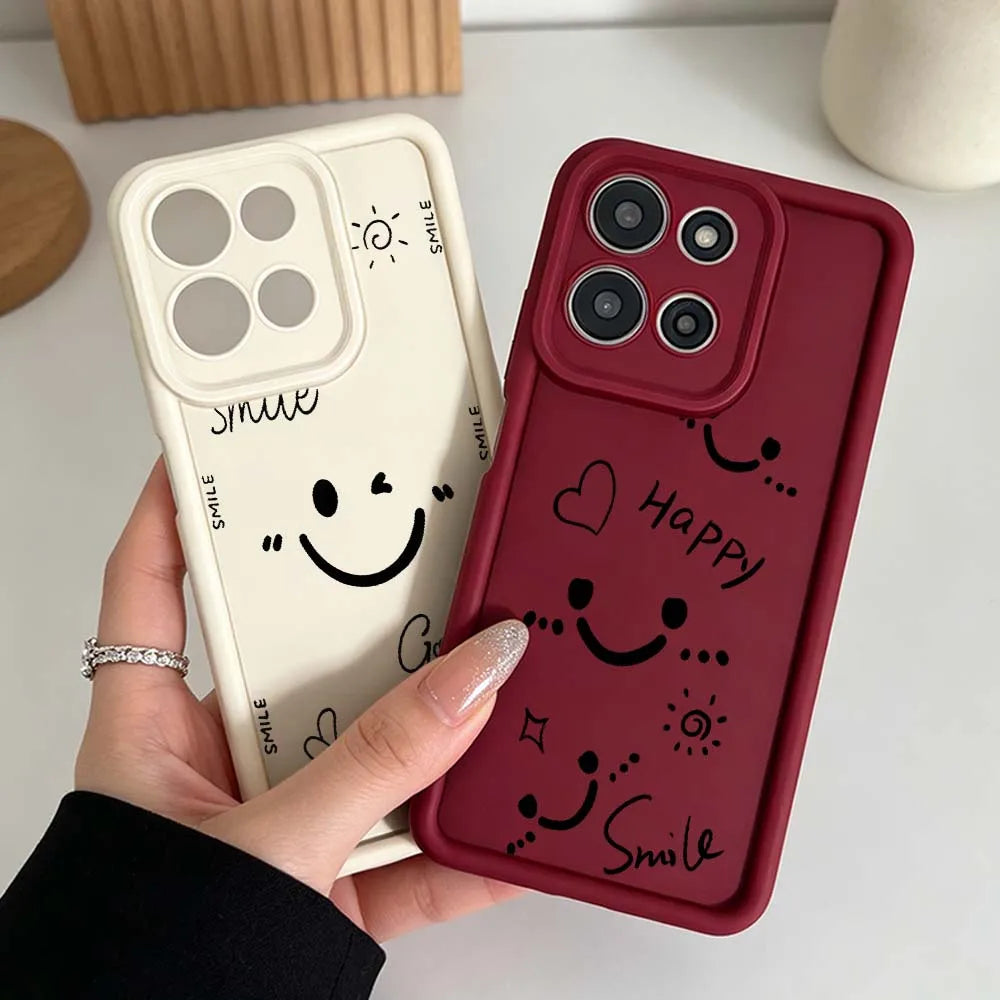 Funny Black Smiley Face Cover For Motorola Moto G86 G85 G75 G56 G35 G24 G06 Edge 70 60 50 Fusion Eye Ladder Phone Case