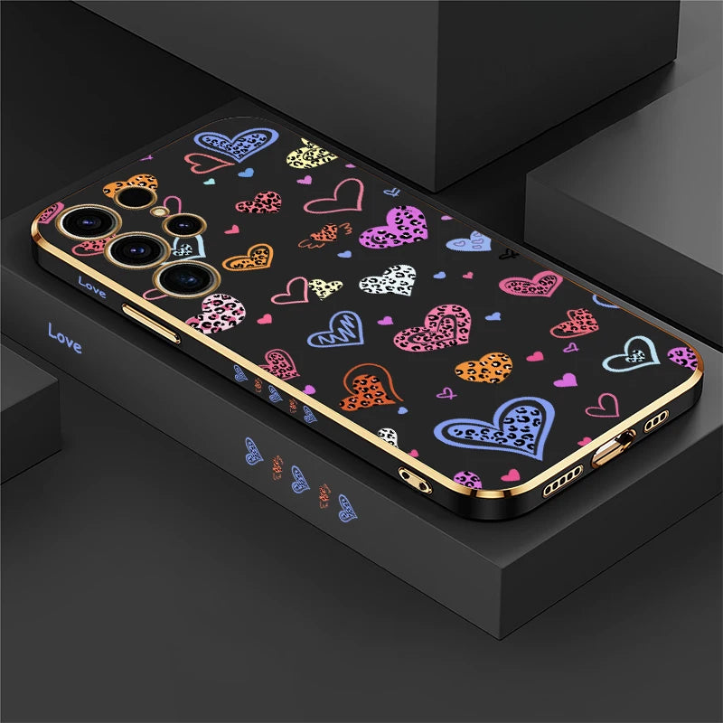 For Samsung Galaxy S25 Ultra Phone Case Cute Cartoon Love Heart Pattern Cover For Samsung S22 Ultra S21 Plus S24 Plus S23 FE