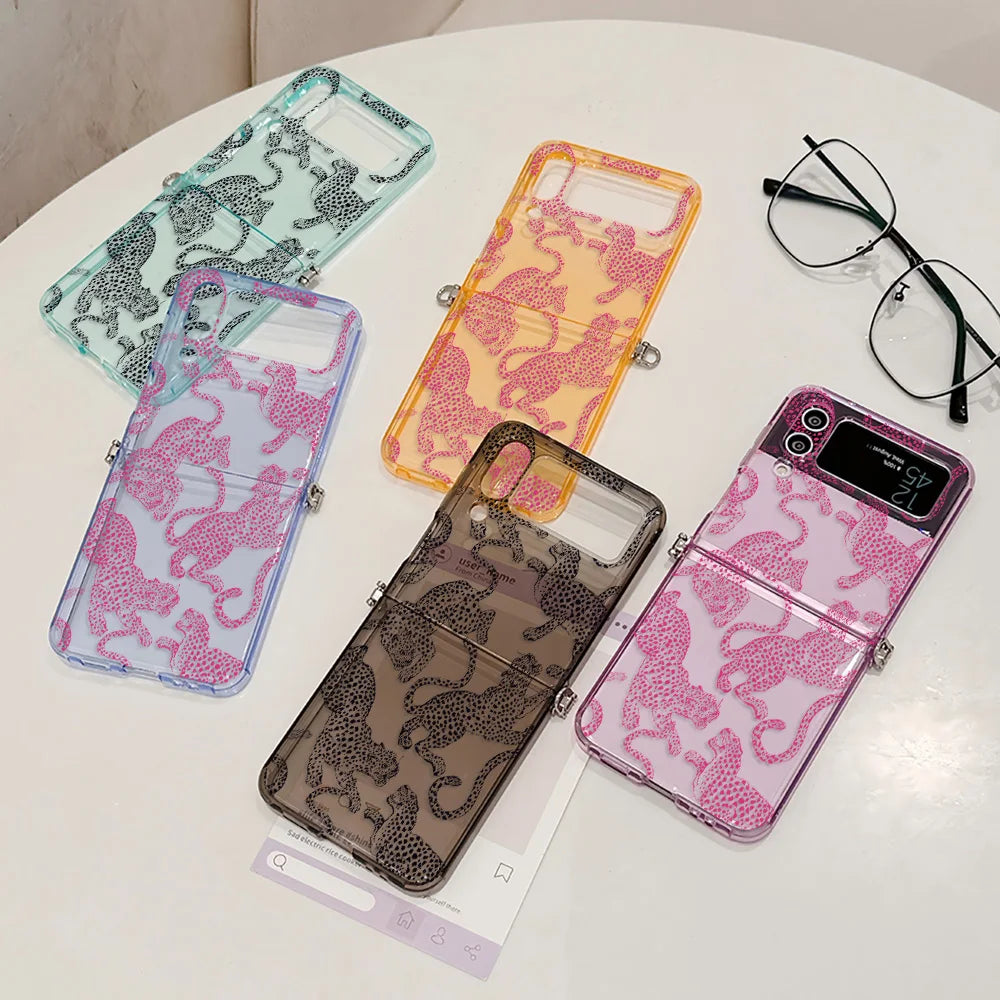 Fashion Pink Leopard Phone Case for Motorola Moto Razr 40 50 60 Ultra 5G Semi-transparent Foldable Soft TPU Cover