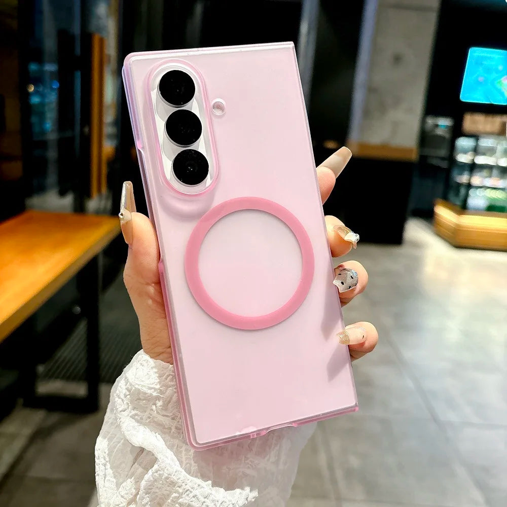 Translucent Matte For Magsafe Phone Case For Samsung Galaxy Z Fold 7 6 5 4 3 Magnetic Charging Shockproof Protect Hard PC Cover