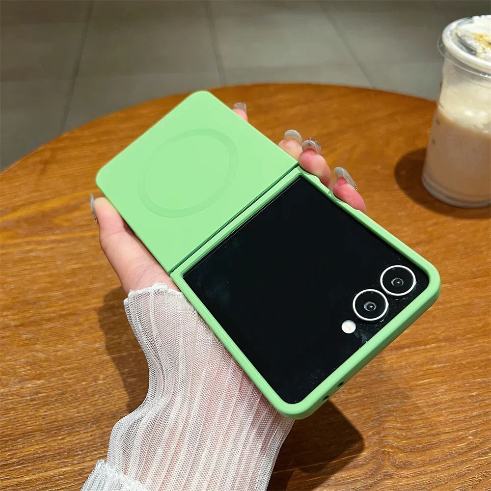 Liquid Silicone Soft Magnetic Phone Case for Samsung Galaxy Z Flip 7 6 5 4 3 5G Wireless Charging Shockproof Protection Cover