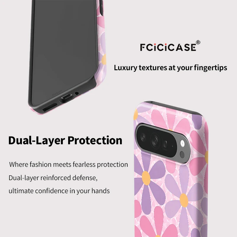 Fcicicase Luxury Flower Print Phone Case For Google Pixel 10 Pro XL 10A 7A 8A 9 8 10 Pro Shockproof 2 in 1 Double-layer Coque