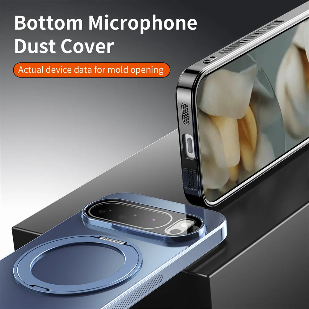Luxury Rotating Magnet Ring Magnetic Stand Phone Case For Google Pixel9 10 Pro XL 9A 8 8A Solid Color Plating PC Protector Cover