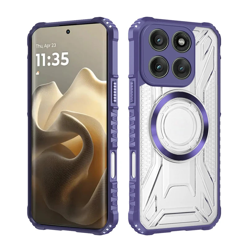 For Motorola MOTO Edge 60 Pro 50 60 Fusion Case Shockproof Magnetic CD Pattern Transparent Hard PC + TPU Armor Cover