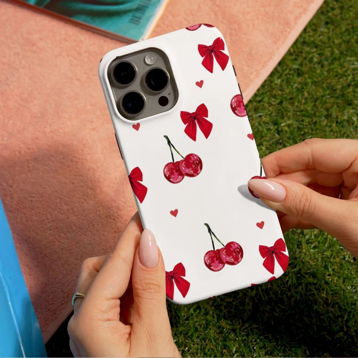 Two in One Phone Case for Samsung S25 S24 S23 S22 A56 A36 A26 A16 Ultra PRO Plus FE Red Cherry And Bow Tie Hard Acrylic