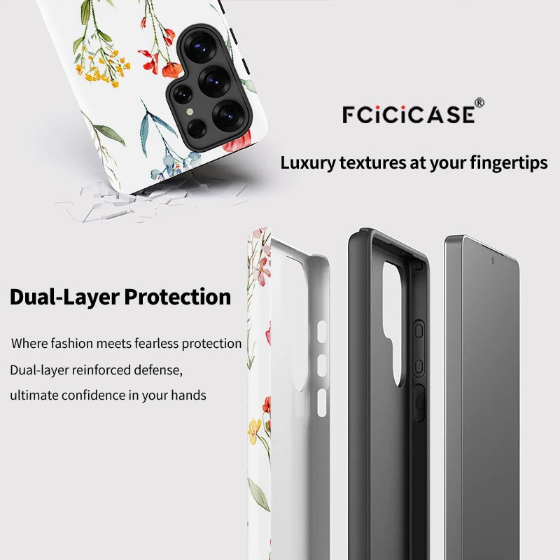 Fcicicase Acrylic Phone Case For Samsung Galaxy S25 S20 FE S24 Ultra S23 Plus A26 A16 A36 A56 Flower Matte Soft Silicone Cover