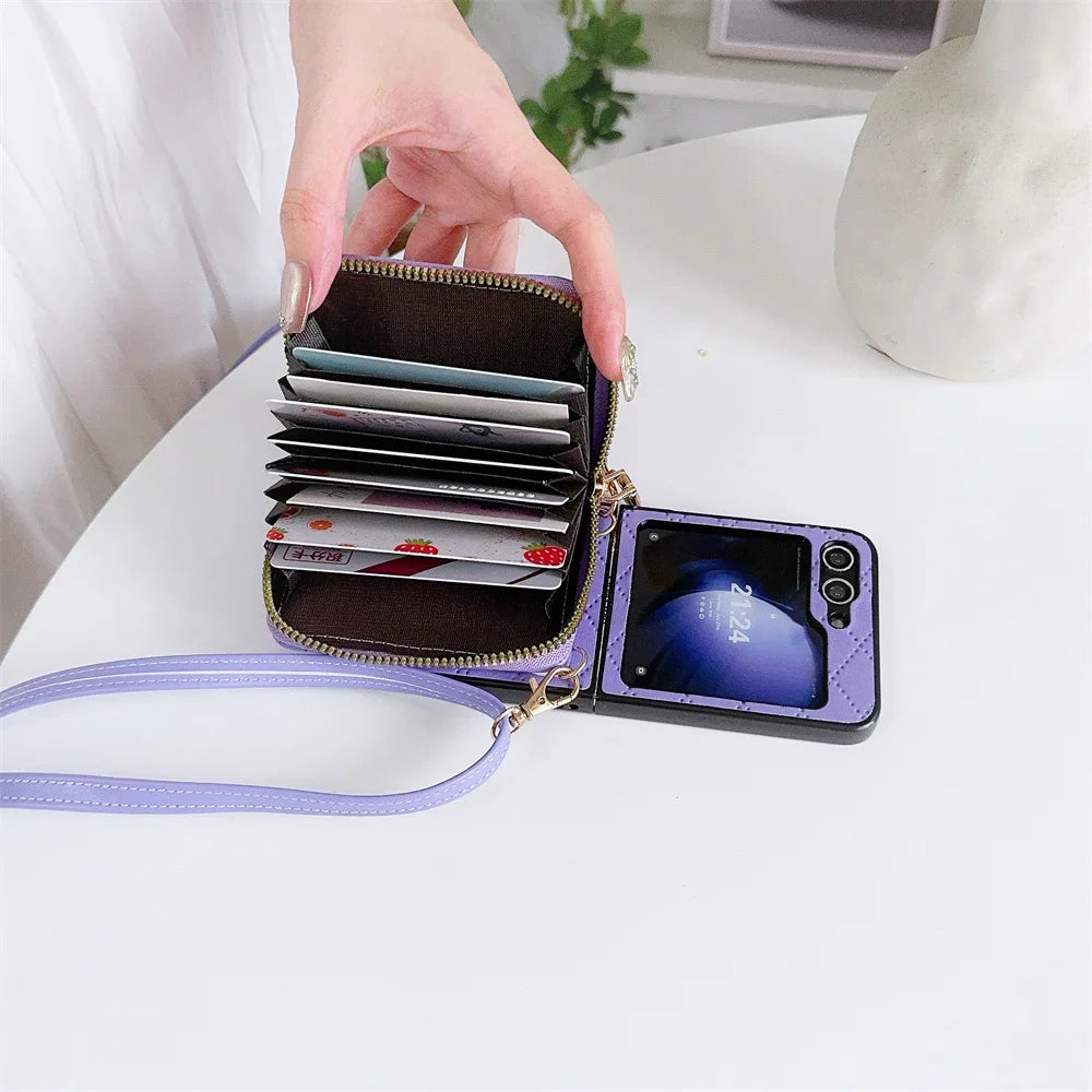 Zipper Crossbody Wallet with Card Holder Phone Case for Samsung Galaxy Z Flip 6 5 4 Flip6 Flip5 Flip4 Flip3 Leather Shell  Cover