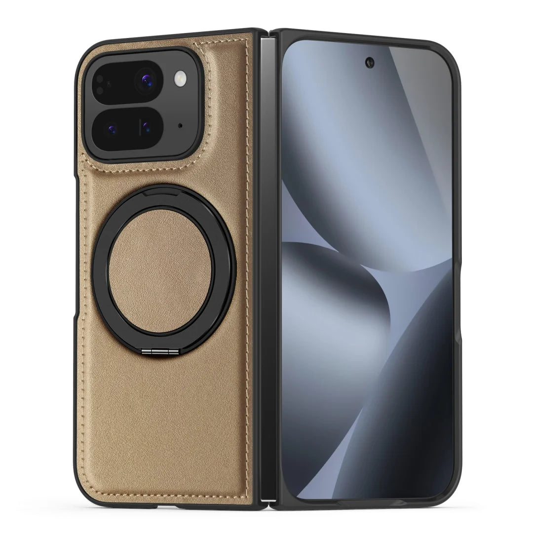 Embossed PU Leather Case For Google Pixel 10 Pro Fold Magnetic 360° Rotation Metal Stand Comfort Grip Case Cover
