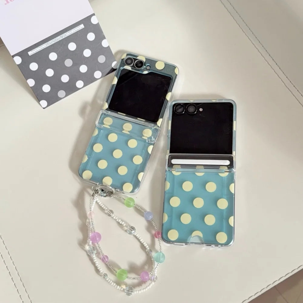 ZFlip 8 Luxury Polka Dot Card Slot Beads Bracelet Case for Samsung Galaxy Z Flip 8 ZFlip 3 4 5 6 7 8 Transparent Hard Back Cover