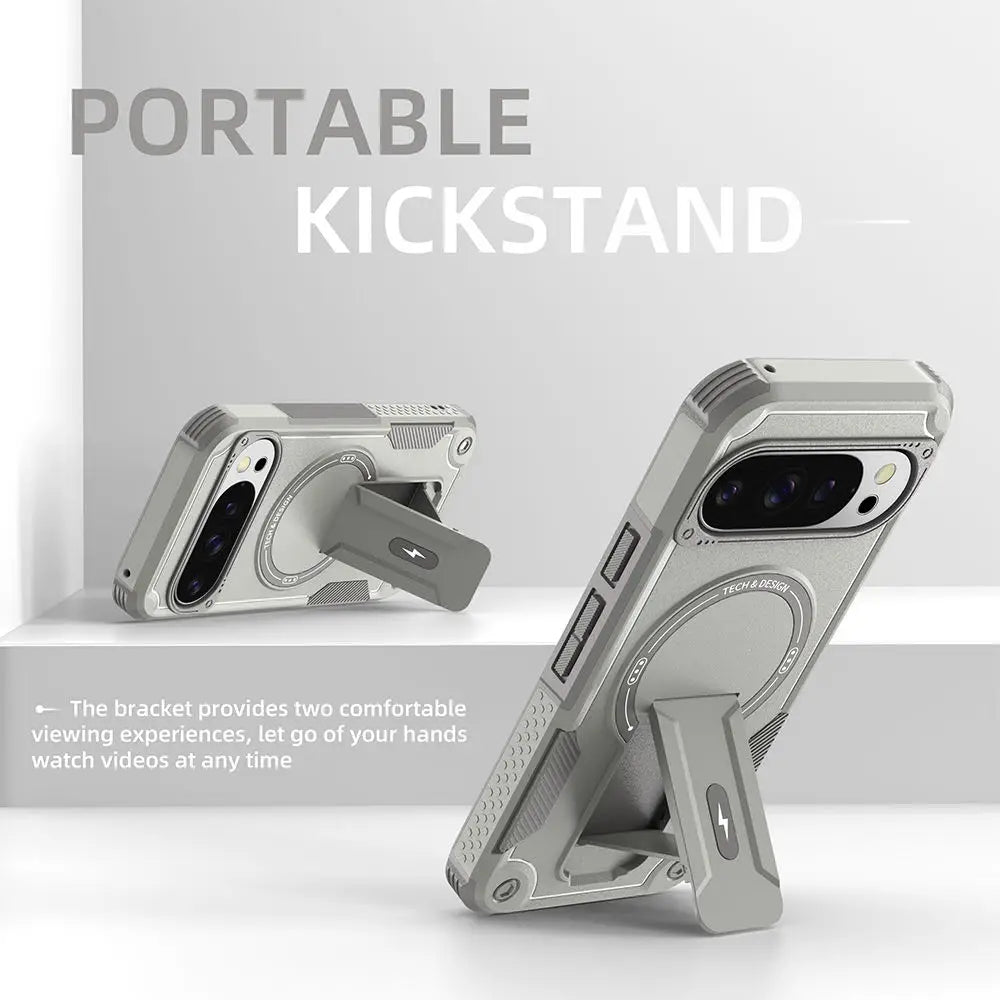 Rugged For Magsafe Fold Stand Holder Magnetic Case For Google Pixel 10 10Pro 9 9Pro Heavy Duty Armor Bumper Shockproof Cover