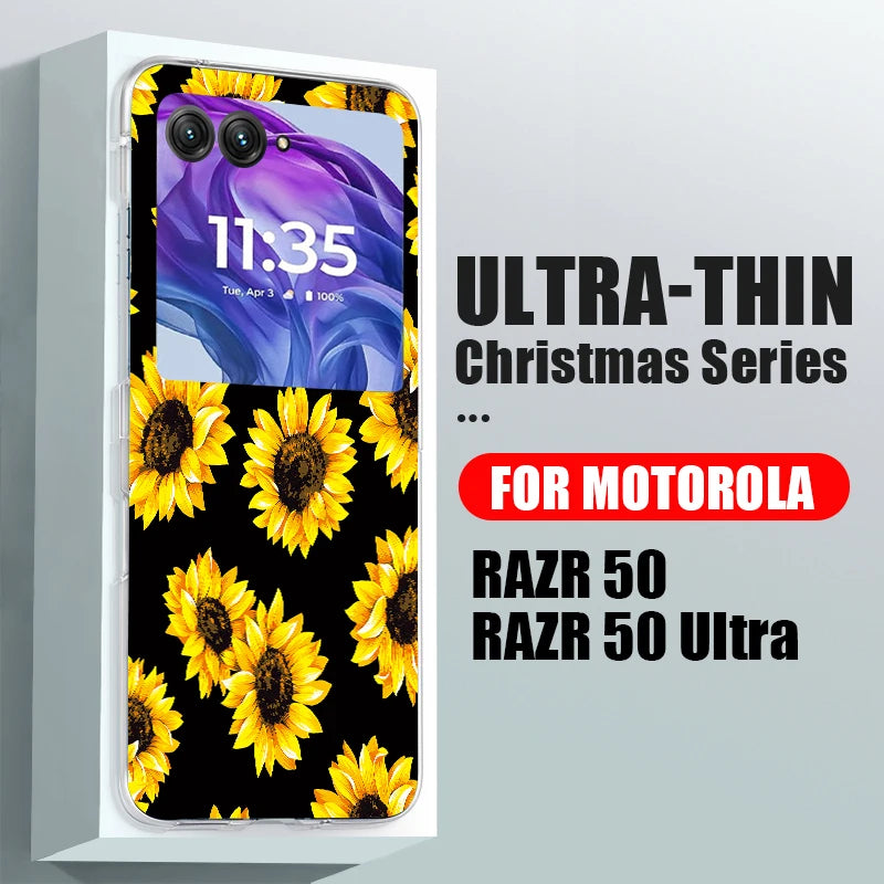 Colorful Flowers Patterned Phone Case For Motorola Razr 60 Ultra Razr 50 40 Ultra 50 40 Clear Shockproof Hard PC Folding Cover