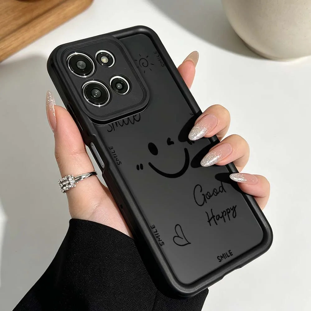 Funny Black Smiley Face Cover For Motorola Moto G86 G85 G75 G56 G35 G24 G06 Edge 70 60 50 Fusion Eye Ladder Phone Case