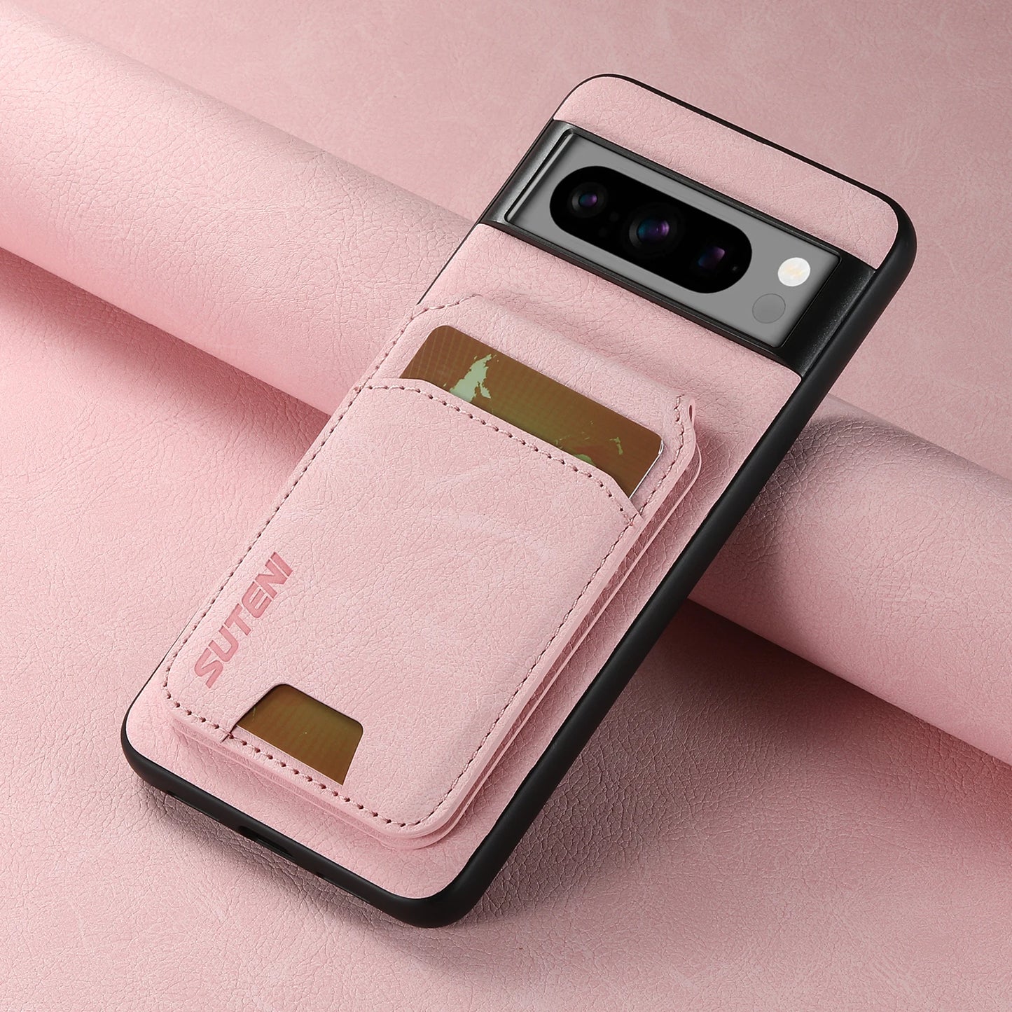 Lychee SUTENI Luxury Faux Leather Stand Card Holder Phone Case Frosted Feel for Google Pixel 10 9 Pro XL 8 Pro 7 6 A Cover