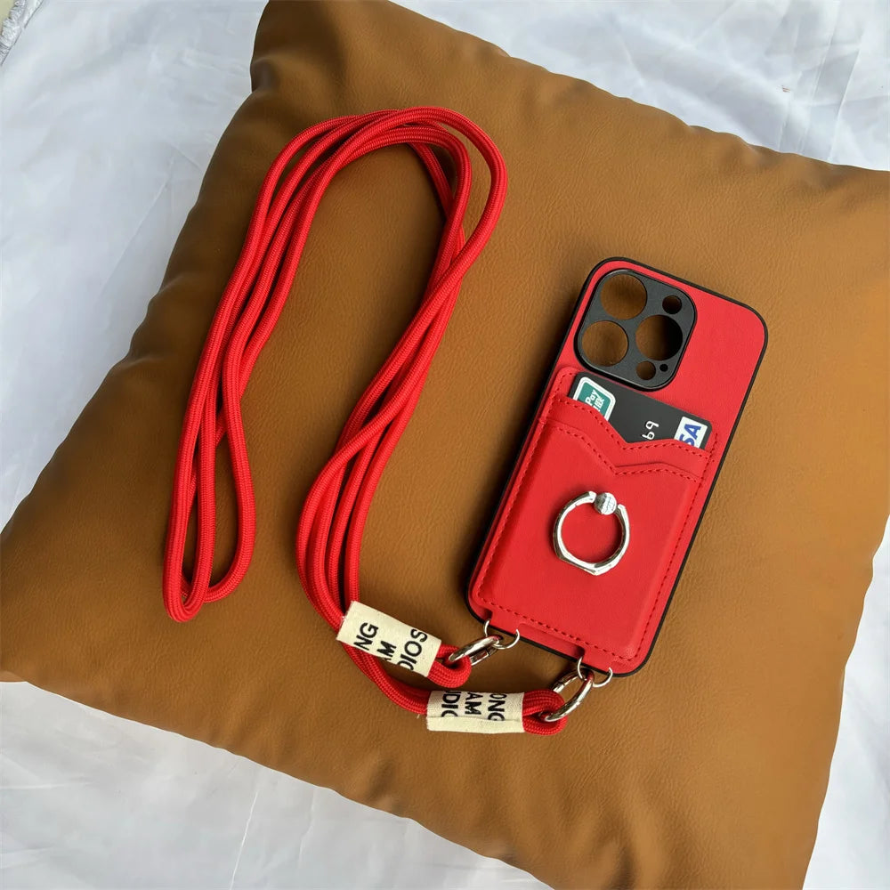 Crossbody Necklace Lanyard Wallet Leather Case for Motorola Moto G Stylus 5G 2024 G85 X50 Ult Card Slots Ring Holder Stand Cover