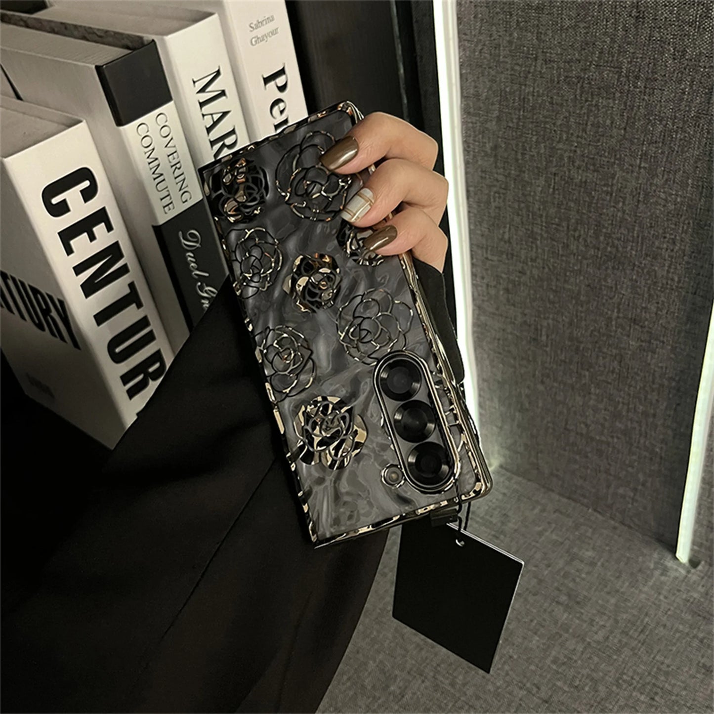 Luxury Plating Irregular Gold Rose Transparent Phone Case for Galaxy Z Fold 6 Z Fold6 Fold7 Zfold6 Portable Cover