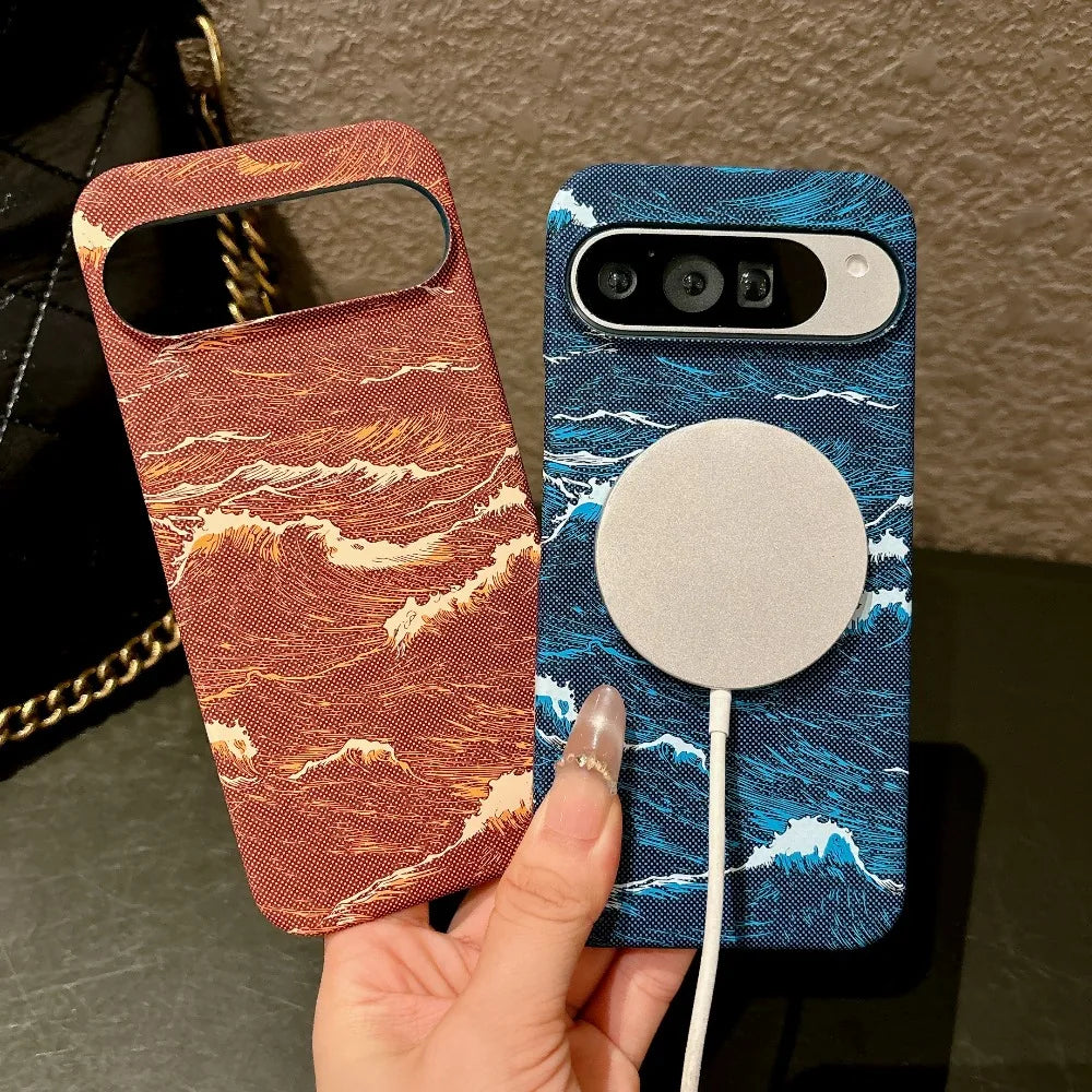 Luxury Kevlar Pattern Leather for Magsafe Wireless Charging Phone Case for Google Pixel 7 8 9 10 Pro XL 10A 9A Magnetic Cover