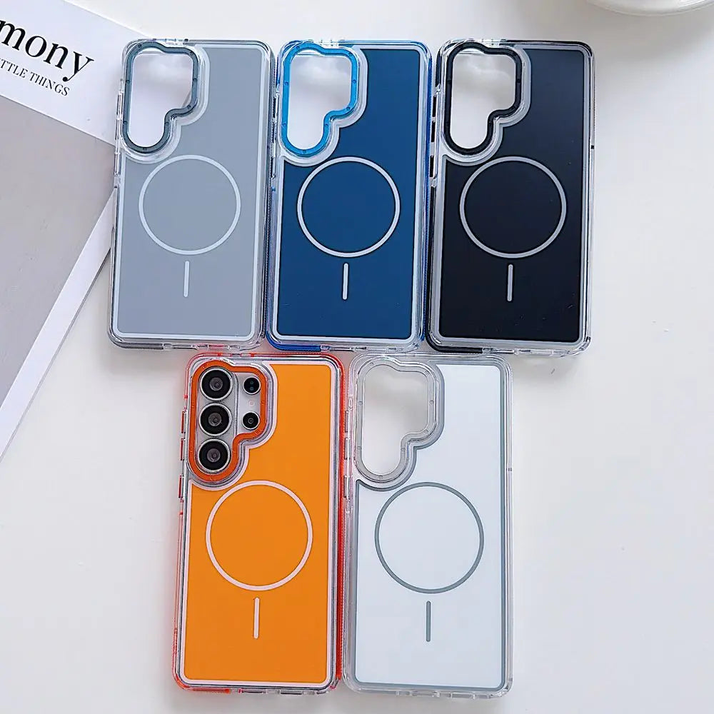 Luxury Two Tone Border Transparent For Magsafe Phone Case for Samsung Galaxy S26 S25 FE S24 S23 S22 Ultra A16 A17 PC Hard Cover