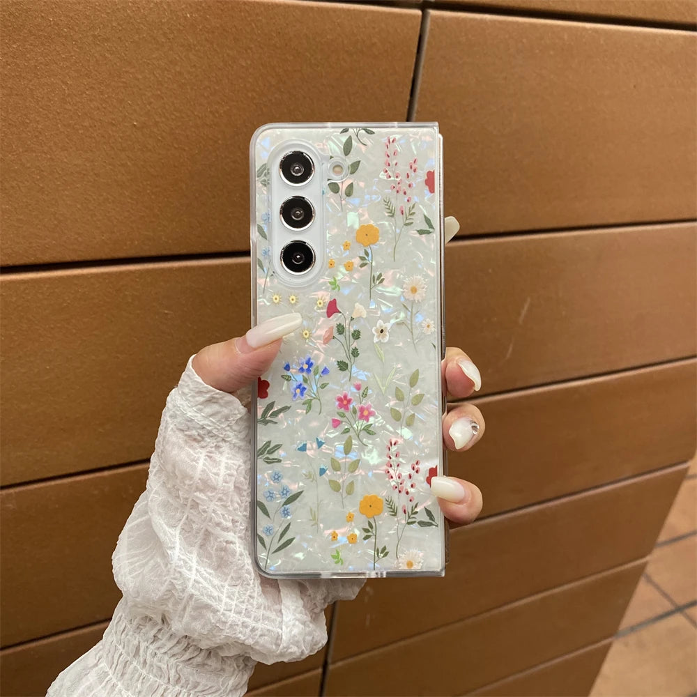 for Samsung Galaxy Z Fold 7 5G Hard PC Phone Case Floral Shell for Z Fold 7 6 5 4 3 Drop-Proof Protective Cover
