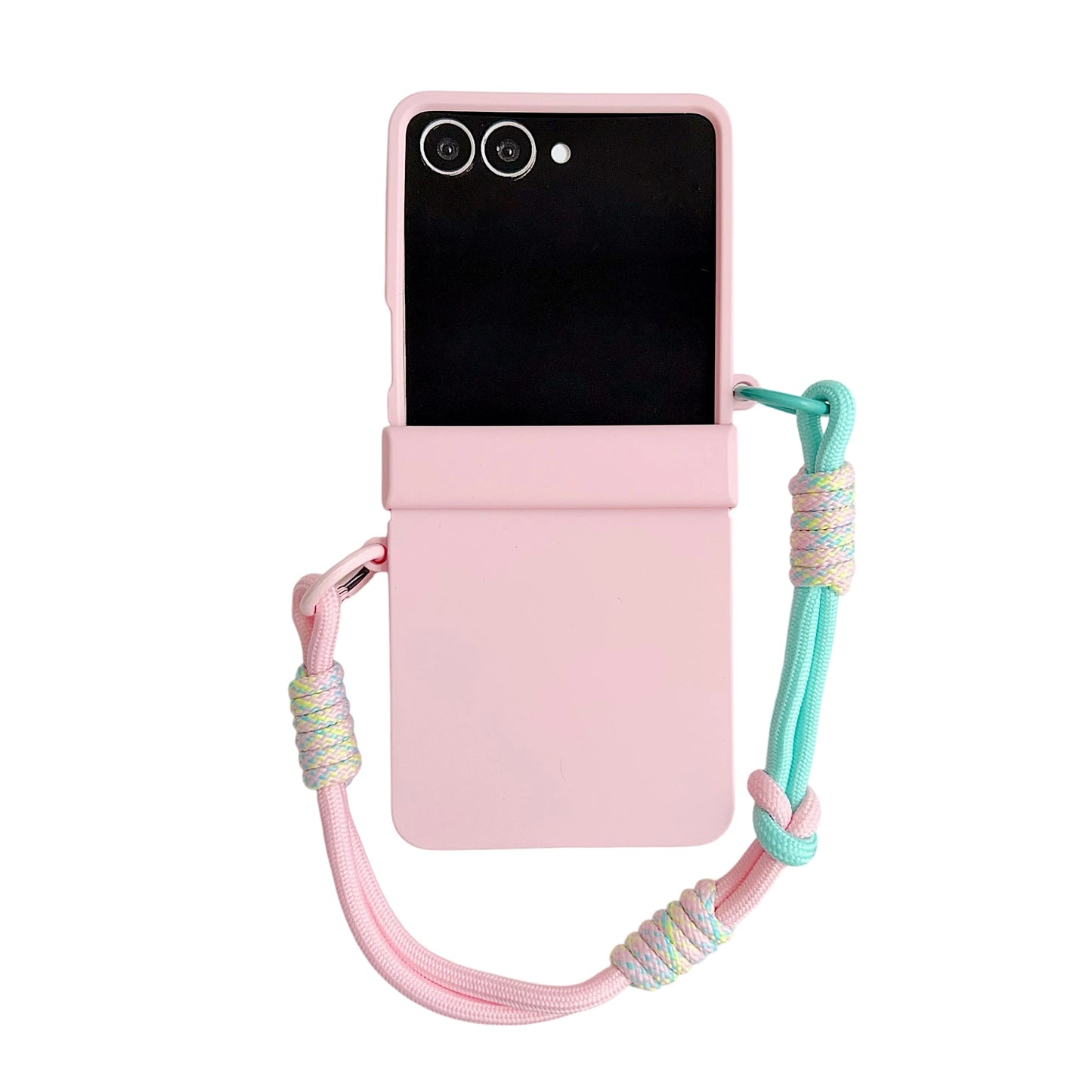 Korean Cute Gradient Color Phone Case For Samsung Galaxy Z Flip 7 6 5 4 3 ZFlip7 Flip6 5G Anti-lost Hand Strap Holder Back Cover