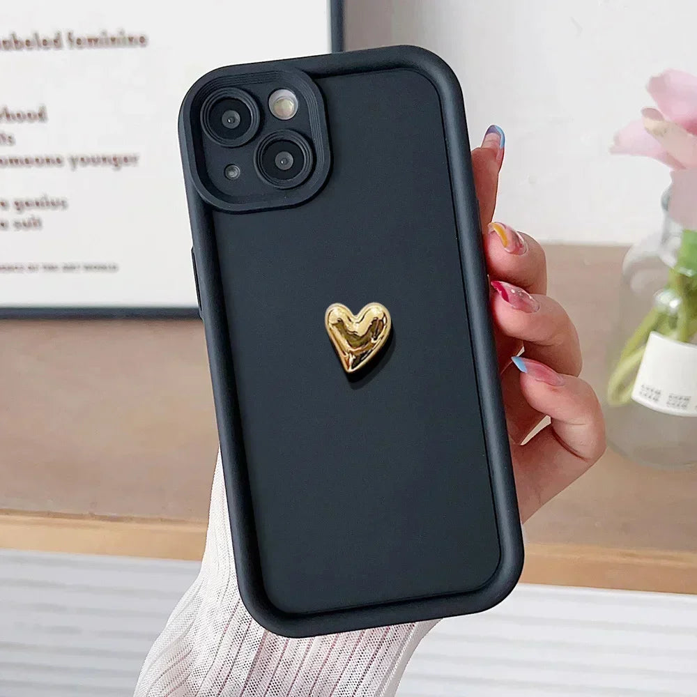 3D Gold Love Heart Lanyard Case for Samsung S25 Plus Ultra S24 FE A16 06 26 36 56 M13 M35 M55 M32 Wrist Chain Strap Phone Cover