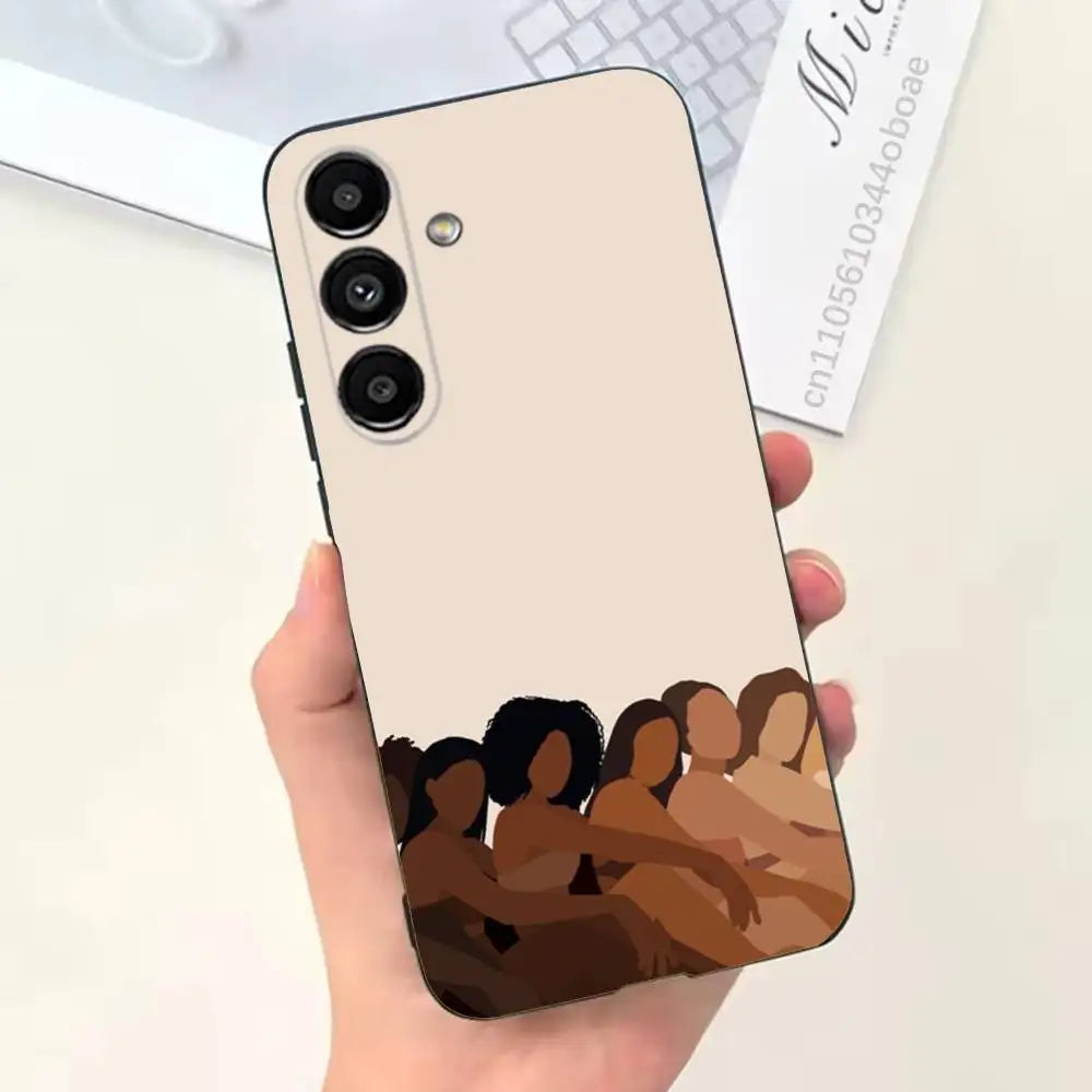 Afro Black Girls Cartoon Phone Case For Samsung S25,24,21,22,23,20,S30,Ultra,Plus,Fe,Lite,Note,5G Black Cover
