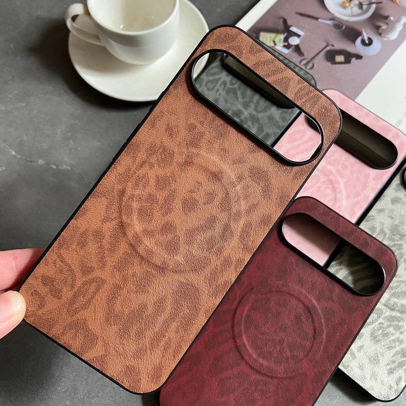 Magnetic Leather Case for Google Pixel 9A 10 9 8 7 6 Pro XL 8A 7A 6A Cover Leopard Floral Shockproof Mag-safe PU Shell Fundas