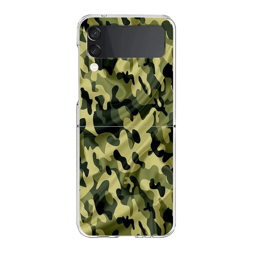 Camouflage Camo Military Phone Cover For Samsung Galaxy Z Flip 7 6 5 4 Case Transparent For Samsung Z Flip 3 Hard PC Foldable