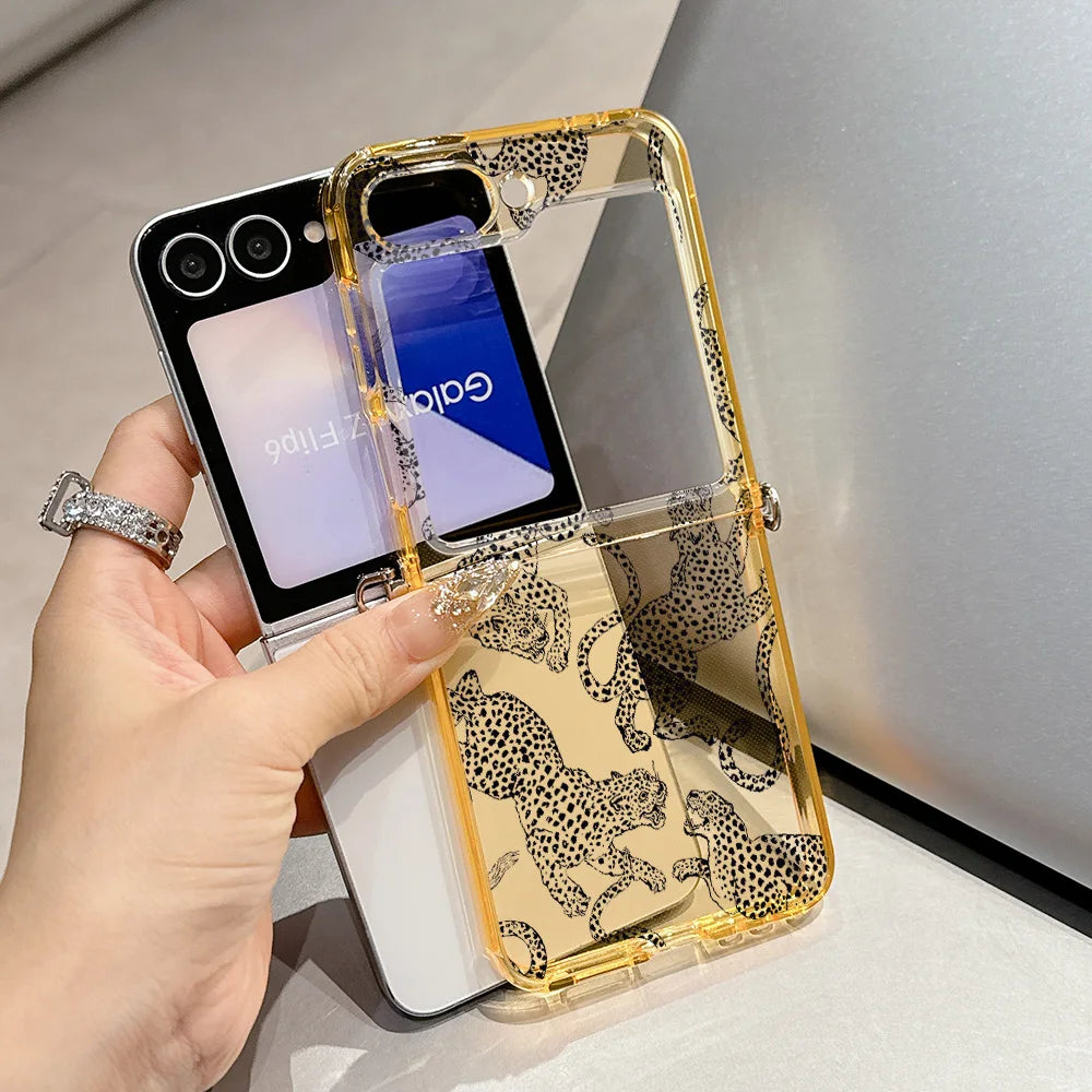 Fashion Pink Leopard Phone Case for Motorola Moto Razr 40 50 60 Ultra 5G Semi-transparent Foldable Soft TPU Cover
