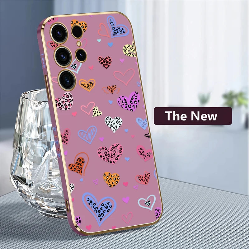 For Samsung Galaxy S25 Ultra Phone Case Cute Cartoon Love Heart Pattern Cover For Samsung S22 Ultra S21 Plus S24 Plus S23 FE