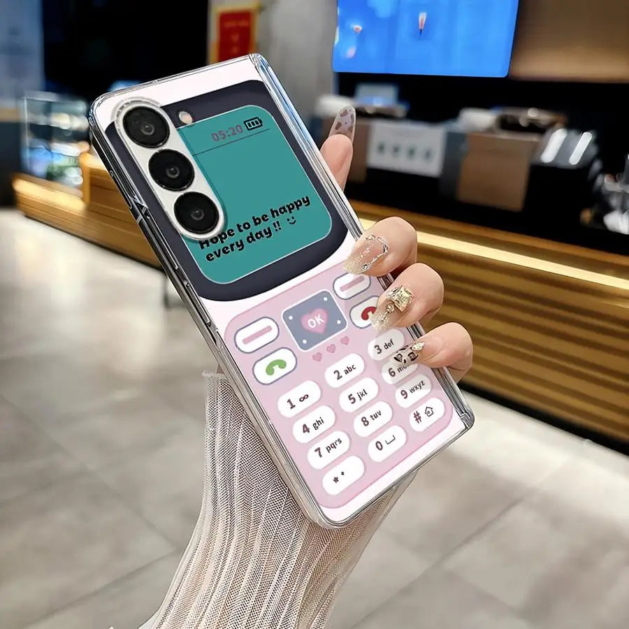 Case for Samsung Galaxy Z Fold 7 6 5 4 3 ZFold5 ZFold6 ZFold3 ZFold7 ZFold4 Back Phone Cover Retro Phone Pattern