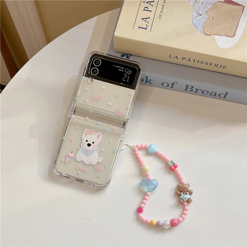White Dog Phone Case for Samsung Galaxy Z Flip 7 6 5 4 Protective Back Cover for ZFlip5 ZFlip6 ZFlip7 Case Shell