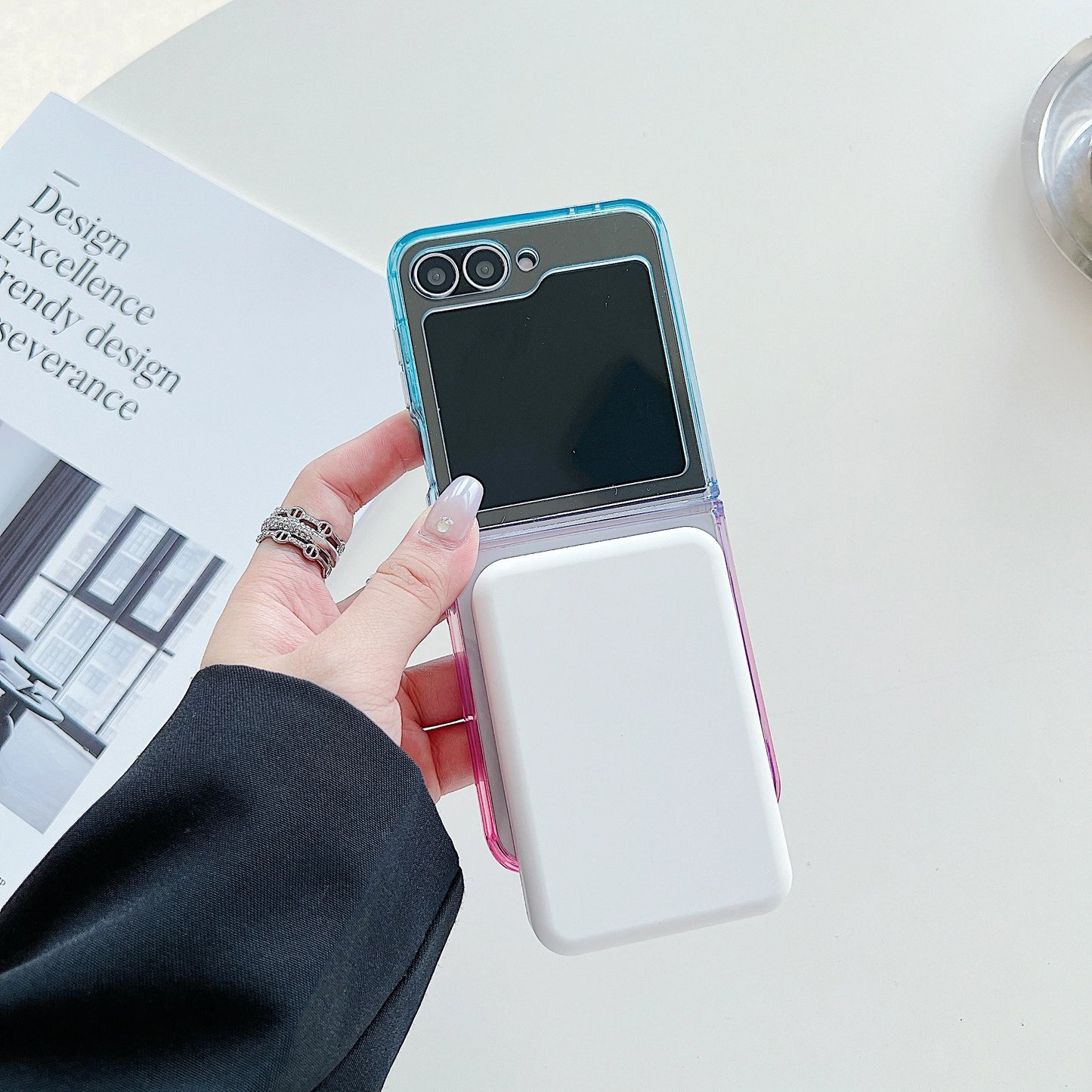 Luxury 360° Rotating Bracket Gradient Case For Samsung Galaxy Z Flip7 FE Flip 7 6 5 4 3 Clear Airbag Shockproof Magnetic Cover