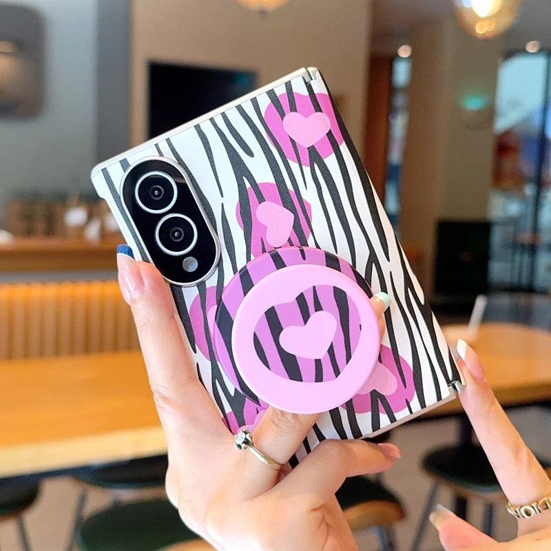 For Samsung Galaxy Z Fold 8 Wide Case Stylish Stand Unique Contrasting Color Texture Skin-friendly PU Leather Cover Shockproof